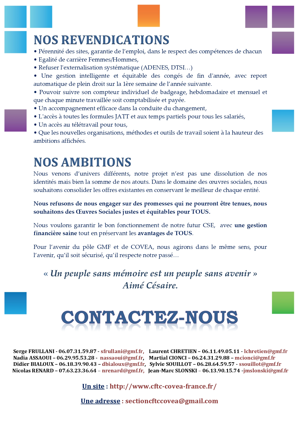 La profession de foi CFTC CSE Levallois CFTC Covea France
