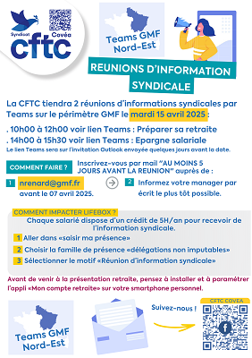 15 avril : réunions d’info CFTC par Teams Nord-Est – Retraite & épargne salariale