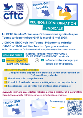 13 mai : réunions d’info CFTC par Teams Sud-Est – Retraite & épargne salariale