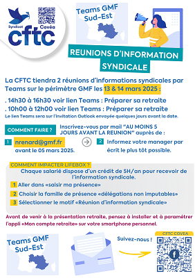 13 & 14 mars : réunions d’info CFTC par Teams pour le Sud-Est – Retraite