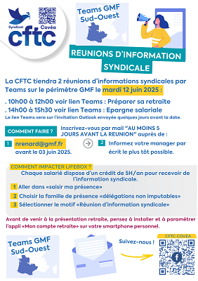 12 juin : réunions d’info CFTC GMF par Teams Sud-Ouest – Retraite & épargne salariale