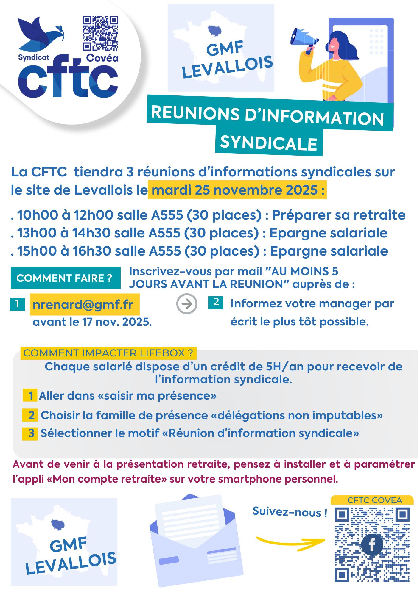 25 novembre 2025 : réunions d’info CFTC à LEVALLOIS – Retraite & épargne salariale