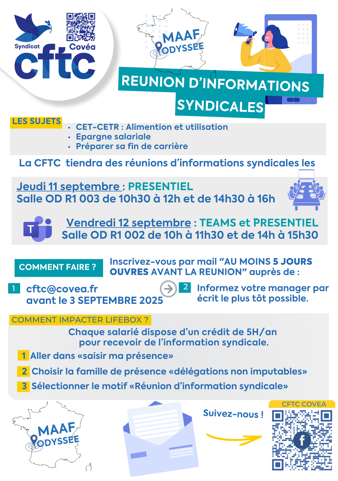 Réunions d’info CFTC – MAAF ODYSSEE – 11&12 Septembre