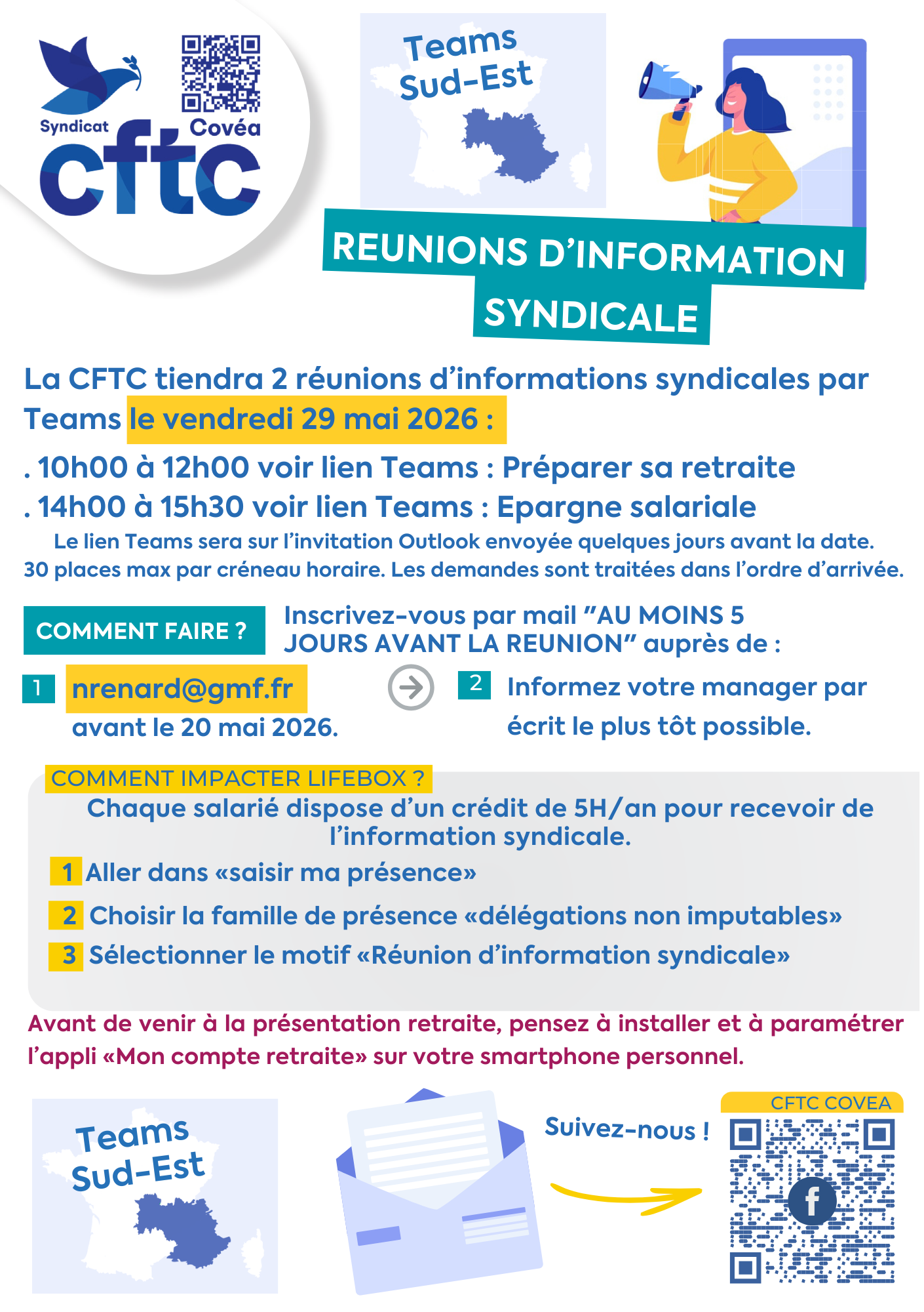29 mai 2026 : réunions d’info CFTC Sud-Est par Teams – Retraite & épargne
